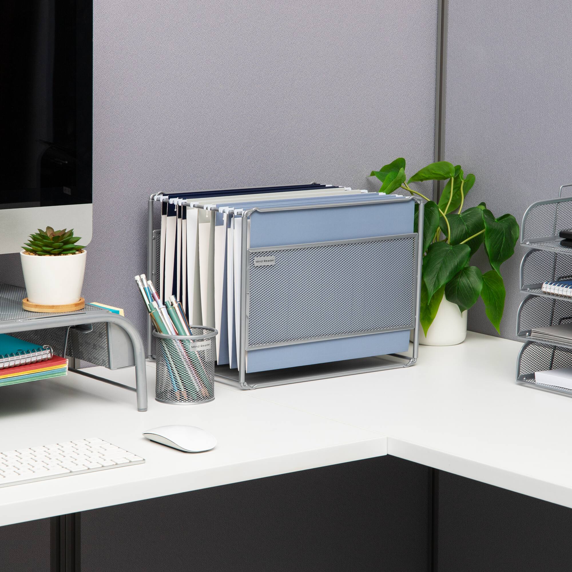 Mind Reader Hanging File Folder Organizer, Desktop Organizer, Storage, Office, Metal Mesh, Silver